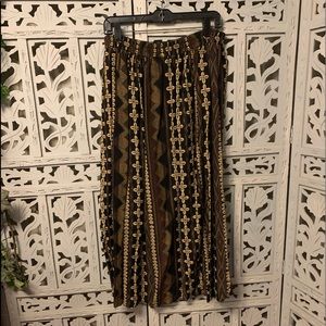 AUTHENTICS REALLY PRETTY TAN BLACK & PURPLE DESIGN LONG MAXI SKIRT